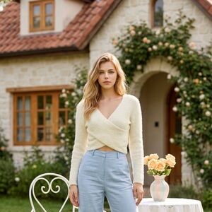 HERS & MINE White Knit Wrap Sweater Acrylic Nylon Women's Size S HM305